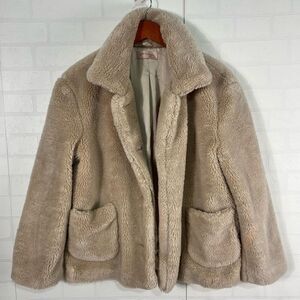 Philosophy Womens Teddy Jacket size M/L Tan Fluffy Cozy teddy